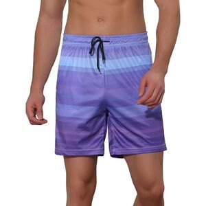 Men's Drawstring Waist Colorful Pattern Hawaiian Swim Board Shorts Purple